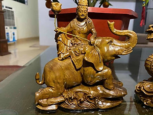 Cặp tượng văn thù _ phổ hiền bồ tát bằng gỗ bách xanh thơm nức kt 15×14×6cm