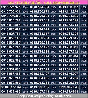 Sim Vinaphone đầu số 091, sim Phong Thuỷ, sim dễ nhớ - Hàng chính hãng