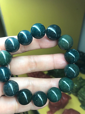 VÒNG TAY PHONG THUỶ ĐÁ CASIDON SIZE 14ly MÀU XANH ĐẬM NHẠT NAM Mệnh THUỶ MỘC HOẢ ĐÁ TỰ NHIÊN 