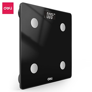 Cân Điện Tử Sức Khoẻ Thông Minh Mặt Vuông Kính Cường Lực Chịu Lực Màu Đen Sang Trọng 180Kg Deli - Phù Hợp Gia Đình Trường Học - Hàng Chính Hãng - E86120