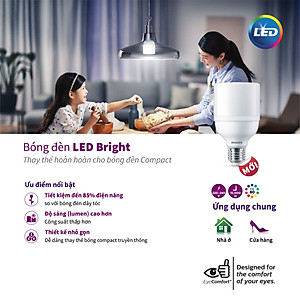 Bóng đèn LED Bright PHILIPS E27 - Thay thế hoàn hảo cho bóng đèn Compact - Hàng Chính Hãng