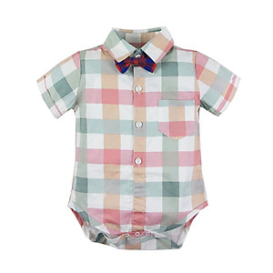 Bộ quần áo sơ sinh bé trai cao cấp, phong cách công tử, sơ mi cộc tay & quần dây đeo, áo cotton mịn mát, quần vải thô dày dặn | MB11