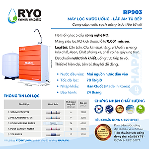 Máy Lọc Nước RYO Hyundai RP903 Chuẩn Nước Uống Trực Tiếp, Công Nghệ RO 5 Cấp Lọc - Hàng Chính Hãng, Nhập Khẩu Hàn Quốc