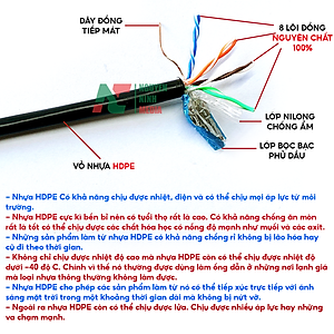 Dây Mạng Ngoài Trời + Âm Tường HIDEKI Cat5e FTP 8 Lõi Đồng Nguyên Chất + Bọc Bạc Phủ Dầu, Vỏ HDPE Siêu Bền - Hàng Chính Hãng