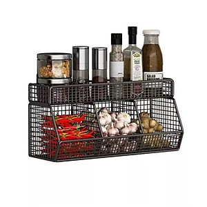 Giỏ Đựng Hành Tỏi Dán Tường, Kệ Đựng Gia Vị 3 Ngăn 2 Tầng Gắn Tường Nhà Bếp Tiện Lợi Bằng Thép - Kèm Miếng Dán - Hàng Chính Hãng MINIIN