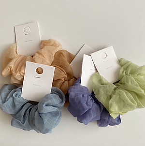 Dây buộc tóc Scrunchies vải mềm kẻ chìm dễ thương