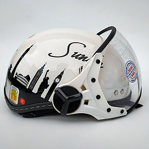 Mũ bảo hiểm nửa đầu có kính Sunda 180B tem