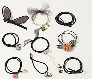 Sét 9 dây buộc tóc và kẹp xinh xắn, có kèm túi lưới phong cách Hàn Quốc, giao màu ngẫu nhiên+ Tặng kèm hình dán 