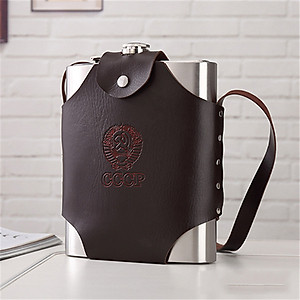 Bình Inox Đựng Rượu AZO CCCP Truyền Thống Dung Tích 2.0L Dày 0,6 ly - 64OZ ( Loại 1 ), Kèm Bao Da Phong Cách.