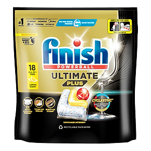 [Mới] Viên rửa chén bát hương chanh Finish Ultimate Plus All in one túi 18 viên - dòng siêu cao cấp