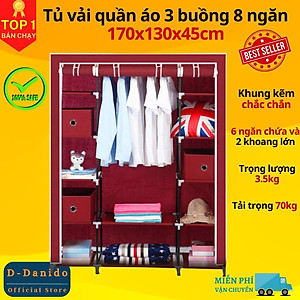 Tủ Vải Quần Áo 3 Buồng 8 Ngăn To, Bền - Hàng Chính Hãng