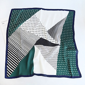 Khăn lụa vuông phong cách Nhật Bản phối kẻ chấm bi dễ thương AKL93