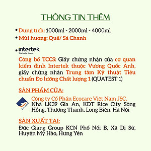 Nước lau sàn Hữu cơ Ecocare đuổi muỗi tinh dầu Sả chanh 2000ml 