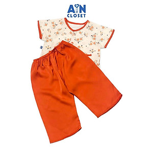 Bộ bà ba dài áo tay ngắn bé gái họa tiết Hoa Lantana quần lụa cam - AICDBGYBOKAK - AIN Closet