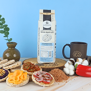 Bánh gạo lứt GUfoods (510g) - Không chiên dầu, Không đường, Từ gạo và ngũ cốc nguyên hạt, Lành mạnh, Phù hợp Eat clean, Ăn vặt healthy, Thực dưỡng, Tập gym, Thuần chay, Đa dạng hương vị