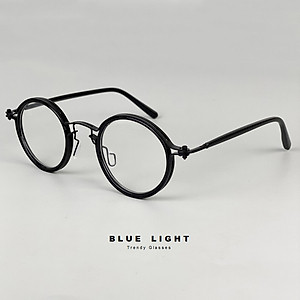 Gọng Kính Cận, Kính Giả Cận Nam Nữ, Mắt Tròn Khung Kim Loại Bọc Nhựa Độc Lạ Đen, Trong Suốt - BLUE LIGHT