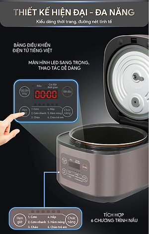 Nồi Cơm Điện Tử BlueStone RCB-5946 - Dung Tích 1,5 lít  - Công suất 860W - Lòng nồi phủ chống dính cao cấp an toàn sức khỏe - 6 chế độ cài đặt sẵn - Bảo hành 2 năm - Hàng chính hãng