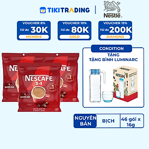 [Tặng Ấm giữ nhiệt có quai (Tết 26) NESCAFE 1L ] Combo 3 Bịch NESCAFE 3IN1 Công thức cải tiến - VỊ NGUYÊN BẢN Bịch 46 gói