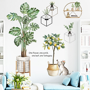 Sticker Giấy Dán Tường Decal Dán tường Tranh Dán Tường Trang Trí Tường Mẫu Chậu Cây Cảnh Phong Cách Vintage ZDB-2187