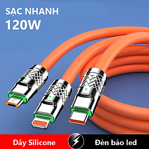 Dây cáp sạc nhanh eXtreme DS5301 cáp sạc 3 đầu 6A type C Android, Light.ning IP, Micro USB đường kính dây lớn - Hàng chính hãng