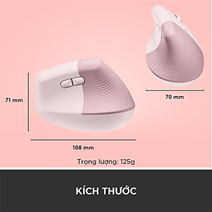 Chuột công thái học không dây Logitech Lift Vertical - Bluetooth|USB Logi Bolt, Silent giảm ồn, 4 nút tùy chỉnh, tương thích với Windows/macOS/iPad/PC - Hàng chính hãng