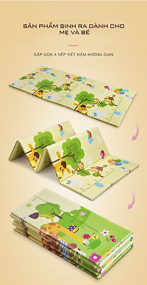 Nệm (thảm) chơi Nhà của Mẹ gấp gọn 2 mặt cho bé kích thước 180x200x1cm - họa tiết hình thú dễ thương giao ngẫu nhiên