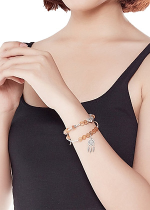 Bộ Vòng Thạch Anh Tóc Đỏ Cam Phối Charm Bạc Dream Catcher 2450 Ngọc Quý Gemstones VT67