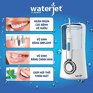Máy tăm nước cá nhân WaterJet Flosser Slim (4 đầu tăm, dùng được cho người niềng răng, có đầu cạo lưỡi)