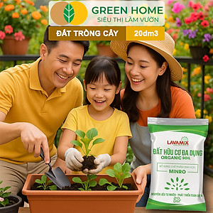Đất Trồng Cây GreenHome, Lavamix, Bao 20dm3 (10kg), Đầy Đủ Dinh Dưỡng, Dễ Sử Dụng, Chuyên Trồng Rau