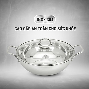 Chảo xào Inox 5 lớp đúc liền khối Kalpen Lager LX32 size 32cm, bảo hành 30 năm