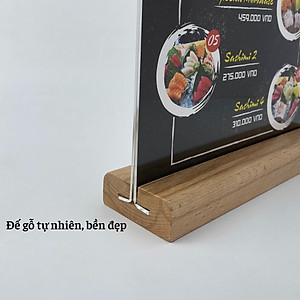 Kệ mica 2 mặt Enter E42 150x210mm đế gỗ A5 đứng, Kệ menu nhà hàng, Standee mica để bàn, Bảng quét mã QR Code