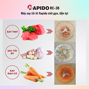 Máy xay tỏi ớt mini đa năng Rapido RC-3B/RC-2B 3 Lưỡi, 2 Lưỡi, chất liệu thép không gỉ, an toàn 180ml - Hàng chính hãng