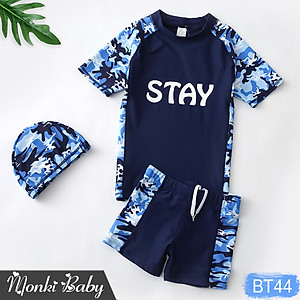 Bộ đồ bơi bé trai lớn size đại đến 68kg kèm mũ, chất thun bơi lạnh co giãn 4 chiều, chống tia UV, giữ nhiệt tốt | BT44