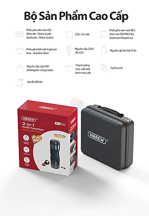 Máy pha cà phê mini HiBREW H4A cầm tay 3 trong 1 sử dụng mọi nơi, pha cafe espresso, cà phê viên nén, nóng và lạnh, hàng chính hãng