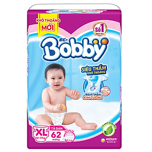 Tã Dán Bobby Siêu Mỏng Thấm Gói Siêu Lớn XL62 (62 Miếng)
