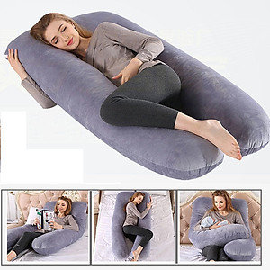 Gối chữ U cho bà bầu vải nhung mềm mịn cao cấp A kích thước 70 x 145 x 15 cm - giao mẫu ngẫu nhiên