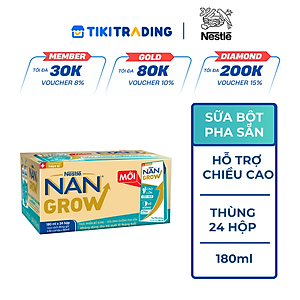 Thùng sữa bột pha sẵn Nestlé NANGROW 6(4x180ml) sữa mát công thức từ Thụy Sĩ với 100% Canxi giúp bé cao lớn vượt trội dành cho bé từ 1 tuổi