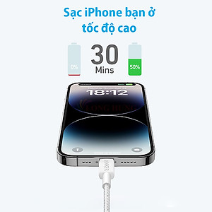 Cáp USB Type-C to iP Anker 322 MFI Nylon Cable III 0.9m A81B5/1.8m A81B6 - Hàng chính hãng
