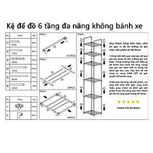 Kệ Nhà Bếp, Kệ Phòng Khách 6 Tầng Đa Năng, Khung Thép Carbon Sơn Tĩnh Điện Chống Rỉ - HÀNG CHÍNH HÃNG MINIIN