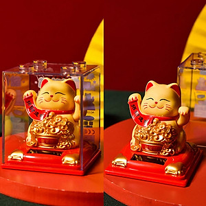 Mèo Thần Tài Ôm Hũ Vàng, Túi Vàng Vẫy Tay Dùng Pin Năng Lượng Mặt Trời - HENRYSA