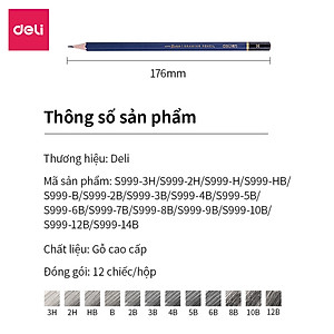 Bút Chì Phác Thảo Cao Cấp Deli Nuevo S999 | Độ Cứng Từ B - 14B, H, 2H, 3H, HB - 12 Chiếc