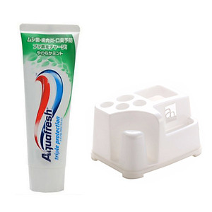Combo Giá cắm bàn chải, kem đánh răng + Kem đánh răng Aquafresh hương trà xanh nội địa Nhật Bản