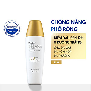 Kem chống nắng Skin Aqua dưỡng trắng, kiểm dầu, dùng hàng ngày dạng sữa Sunplay Skin Aqua Clear White Eco Việt Nam SPF50, PA++++ 25g