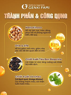 Viên Uống Phòng Ngừa Đột Quỵ, Bổ Não Nattokinase 3000FU Natto Ichou Genki Fami Nhật Bản