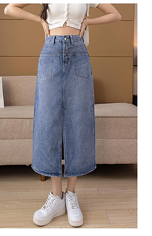 Chân váy jean ngang gối 07 C121