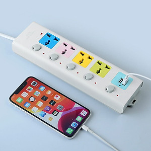 Ổ Cắm Điện USB Đa Năng Cao Cấp Chống Giật 2 Cổng Cắm USB Công Suất 2500W, Có Chốt An Toàn Dây 2m /5m Tiện Dụng