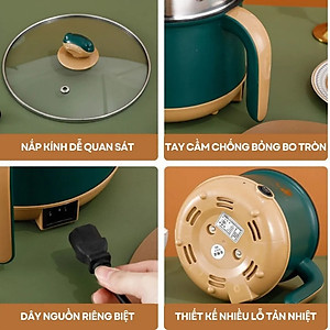 Nồi lẩu điện, cơm điện mini đa năng 2 tầng chống dính kèm giá hấp Inox hàng chính hãng/nhập khẩu Shanban 18cm phù hợp Chiên, Xào, Hấp, Nướng