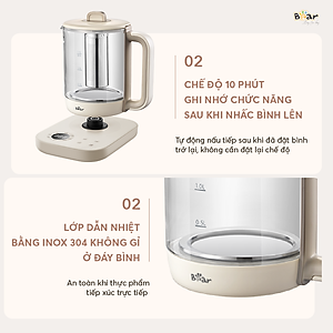 Bình Pha Trà BEAR 1,5L Ấm Thủy Tinh Đun Nước Giữ Nhiệt Hẹn Giờ Có Lưới Lọc Bảo Hành 18 Tháng - SB-PT15K 1000W