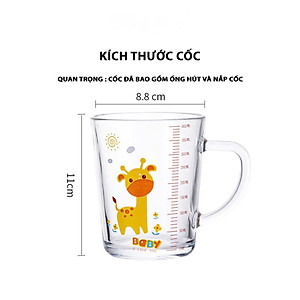 Ly Thuỷ Tinh Có Vạch Chia Ml / Cốc Thuỷ Tinh Chia Vạch Ml Lường nước Có Nắp Đậy Chống Tràn Kèm Ống Hút Cho Bé- Hàng chính hãng
