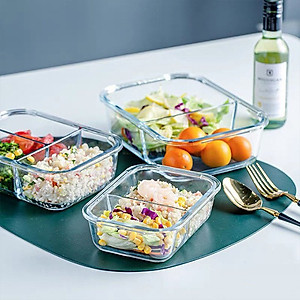 Hộp Cơm Thủy Tinh Cao Cấp 3 Ngăn Chịu Nhiệt Có Nắp Dung Tích 1000ml